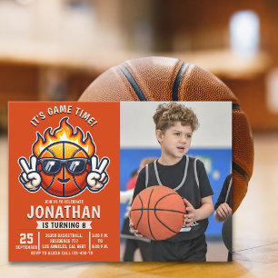 Fun Basketball Birthday boy with photo Invitation