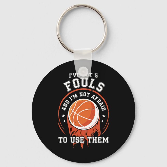 Fun Basketball Player Gift - Hoops 5 Fouls  Key Ring (Front)