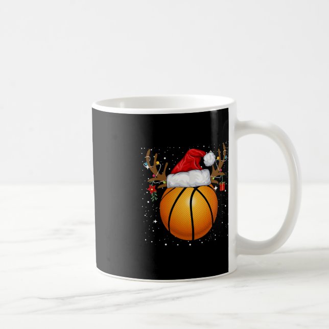 Fun Basketball Reindeer Santa Hat Christmas Holida Coffee Mug (Right)