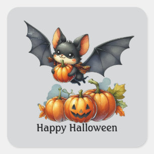 Fun Bat Happy Halloween customisable Square Sticker