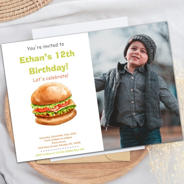 Fun BBQ Cookout Party Theme for Kids Invitation (Burger Birthday Invitations with photo)