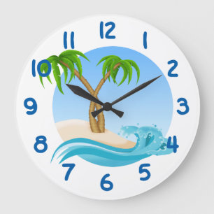 Fun Beach and Palm Trees Tropical Large Clock