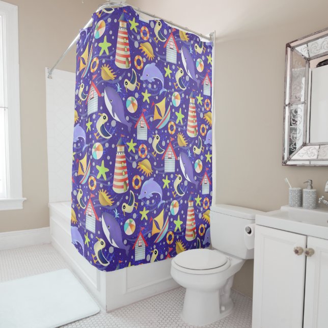 Fun Beach Blue Shower Curtain (In Situ)
