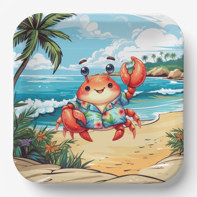 Fun Beach crab party  Paper Plate (Front)