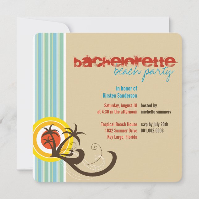 Fun Beach Holiday Bachelorette Party Invite (Front)