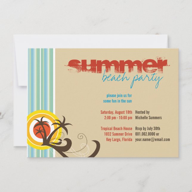 Fun Beach Holiday Palm Trees Summer Party Invite (Front)