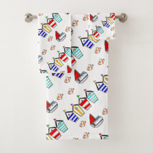 fun beach house & sea boat bath towel set