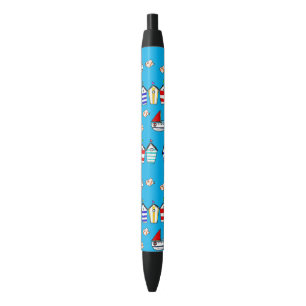 fun beach house & sea boat black ink pen