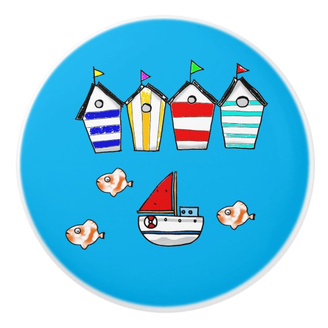 fun beach house & sea boat ceramic knob (Front)
