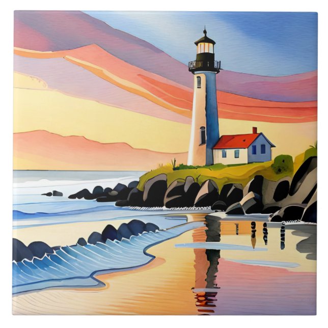Fun beach lighthouse lovers  tile (Front)
