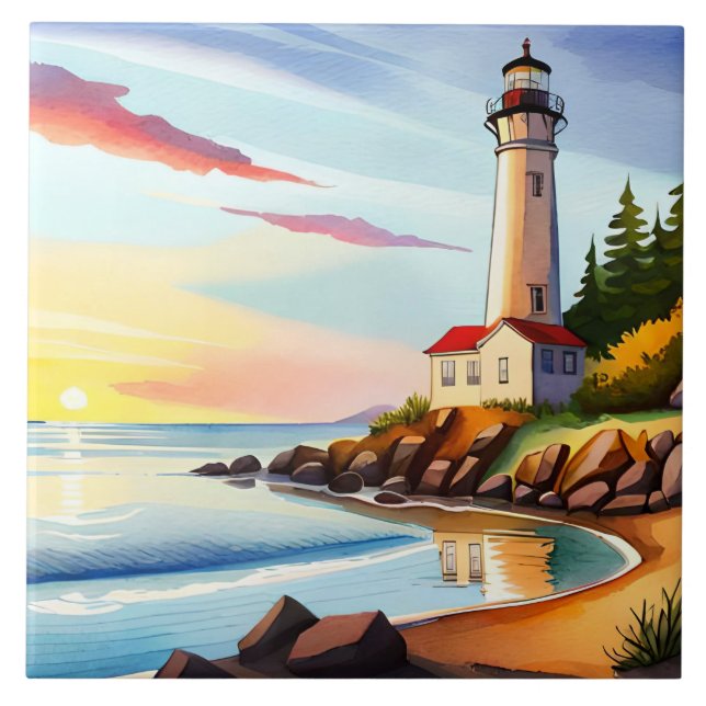 Fun beach lighthouse lovers  tile (Front)
