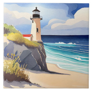 Fun beach lighthouse lovers tile