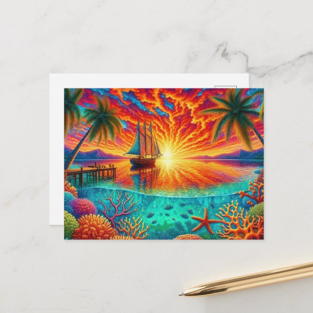 Fun beach lovers ship postcard (Front/Back In Situ)