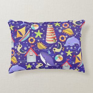 Fun Beach Navy Accent Pillow
