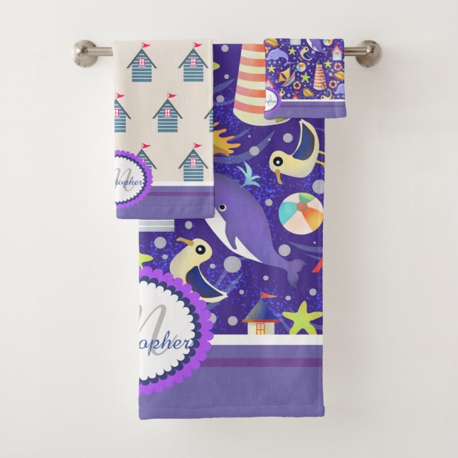 Fun Beach Navy Bath Towel Set (Insitu)
