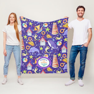 Fun Beach Navy Fleece Blanket