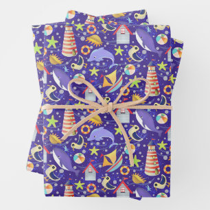 Fun Beach Navy Wrapping Paper