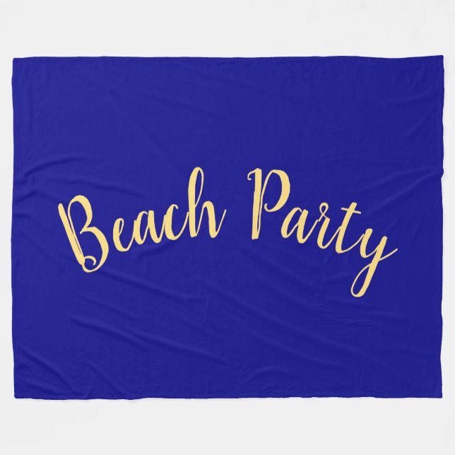 Fun BEACH PARTY Text Deep Royal Ocean Blue Fleece Blanket (Front (Horizontal))