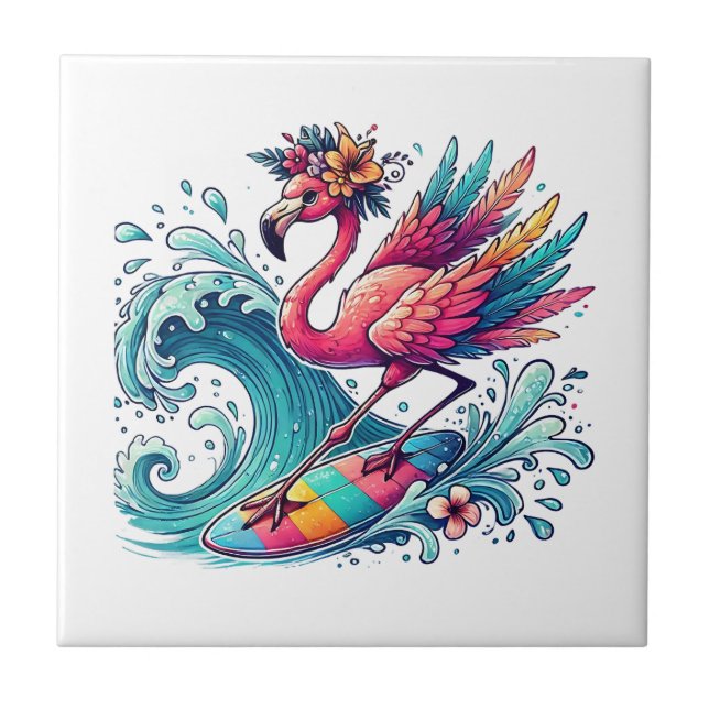 Fun beach pink flamingo  tile (Front)
