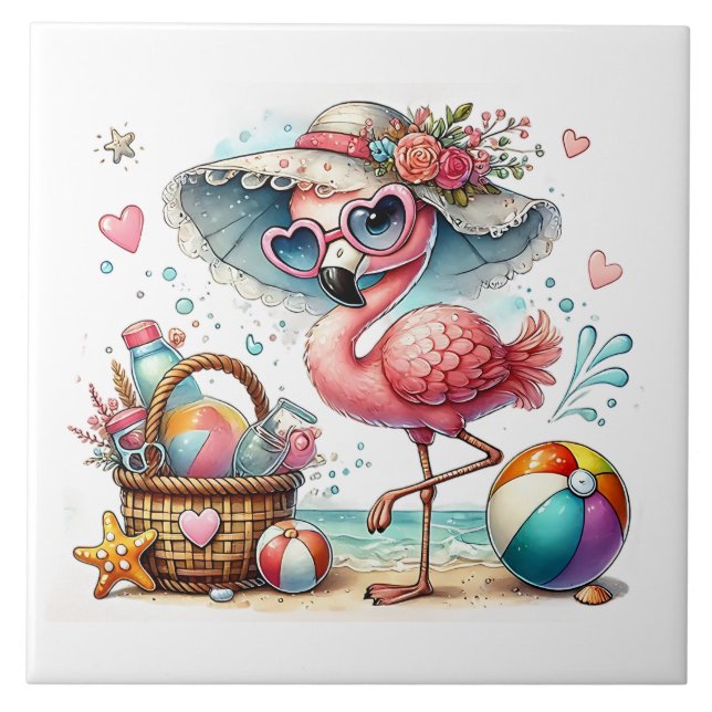 Fun beach pink flamingo  tile (Front)