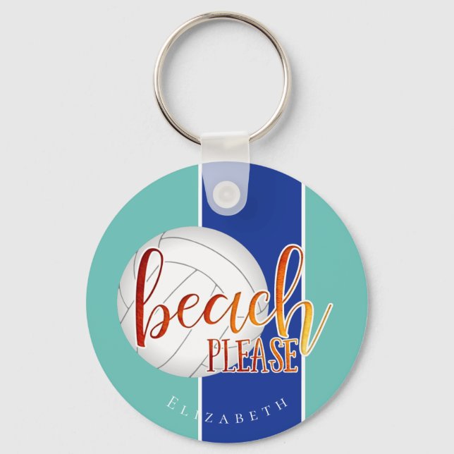 fun beach please girls volleyball keychain w name (Front)
