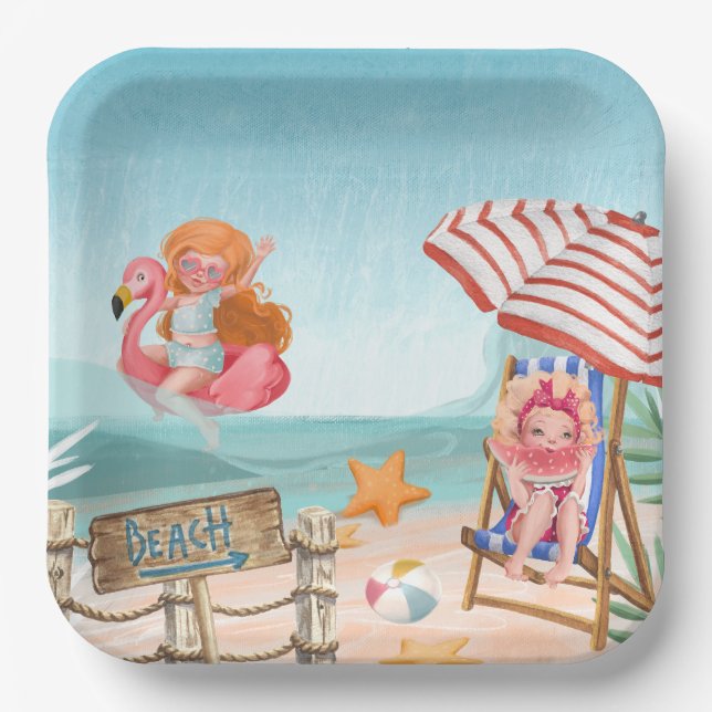 Fun Beach Summer with Friends  Paper Plate (Front)