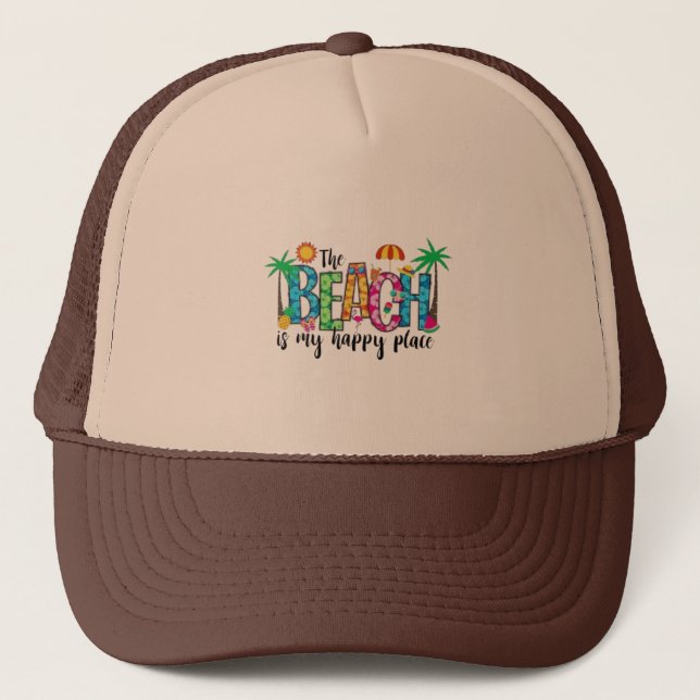 fun beach-themed t-shirt trucker hat (Front)