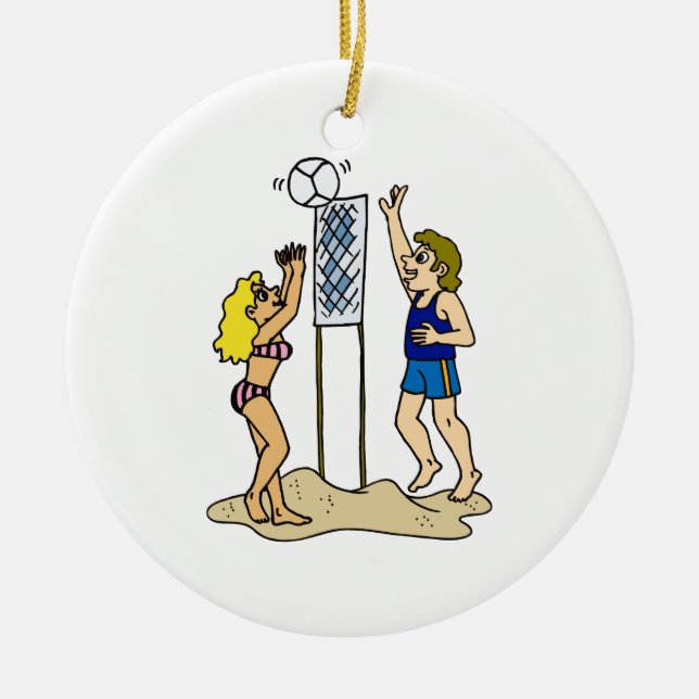 Fun Beach Volleyball Ceramic Tree Decoration (Front)