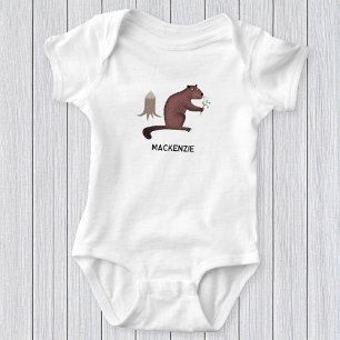 Fun Beaver Personalized Name Baby Bodysuit