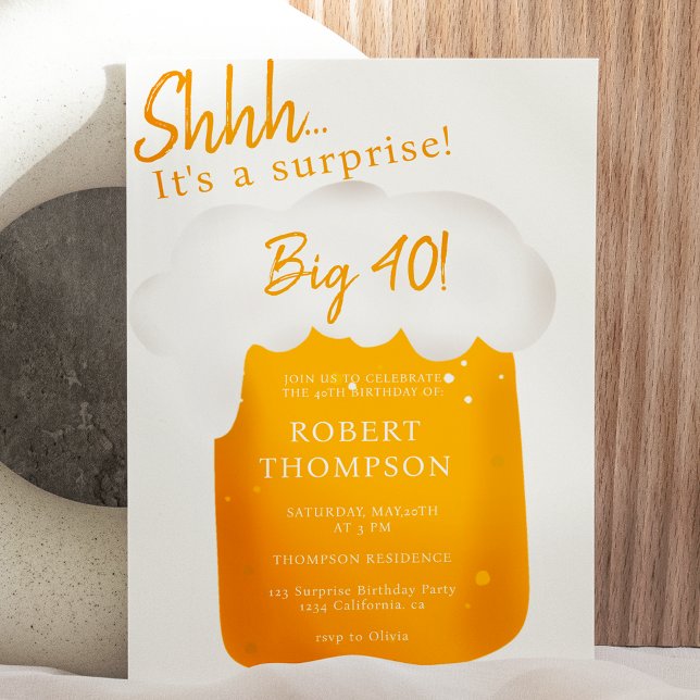 Fun Beer pint black surprise forty birthday Invitation (Creator Uploaded)