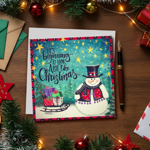 Fun Beginning to Look Like Christmas Snowman Holiday Card