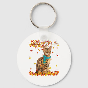 Fun Bengal Thanksgiving Autumn Cat Lover Gifts  Key Ring