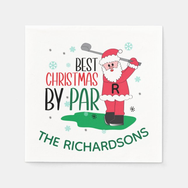 Fun Best Christmas Santa Golf By Par  Napkin (Front)