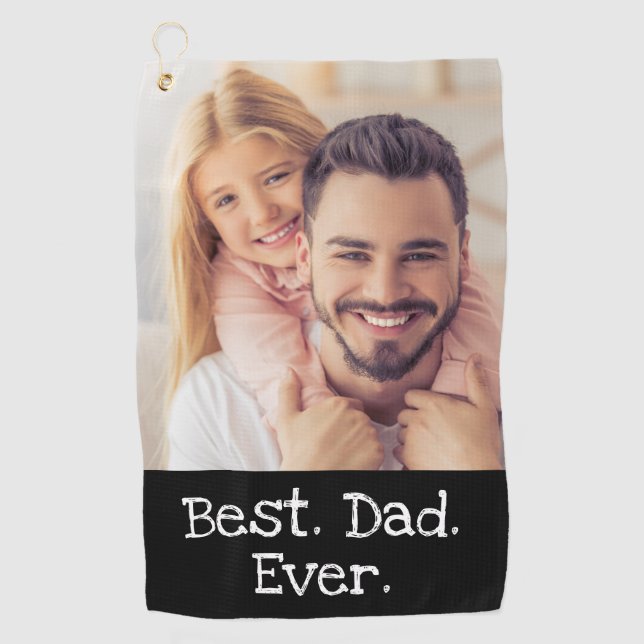 Fun Best Dad Ever Photo Black Golfer Personalised  Golf Towel (Front)