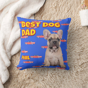 Fun Best Dog Dad - Custom Photo Gift Blue Retro Cushion
