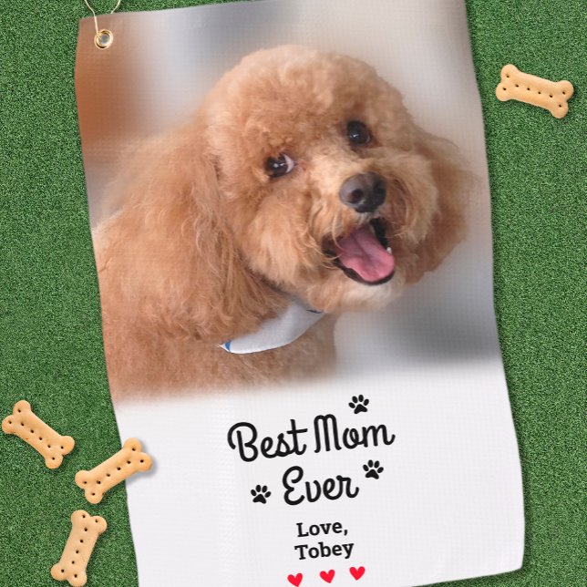  Fun Best Dog Mum Ever Photo Name Paws Create Golf Towel (Fun Best Dog Mom Ever Photo Name Paws Create Golf Towel)