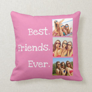 Fun Best Friends Ever Quote 3 Photo Collage Pink Cushion