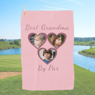 Fun Best Grandma By Par Pink Hearts 3 Kids Photo  Golf Towel