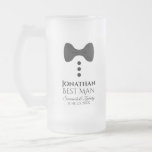 Fun Best Man Black Tie Tuxedo Frosted Beer Mug<br><div class="desc">This fun frosted beer mug is designed as a gift or favour for your best man. It features an image of a black bow tie with three buttons, resembling a tuxedo. The text reads "Best Man" and has a place for his name, the couple's names and wedding date. Great way...</div>