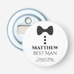 Fun Best Man Wedding Favour Black Bow Tie Tuxedo Bottle Opener<br><div class="desc">This cute bottle opener makes a wonderful gift or favour for your Best Man. Features a cute and fun design with a black tie and three black buttons resembling a tuxedo. The text reads "Best Man" with a place for his name, the couple's names, and the wedding date. Great way...</div>
