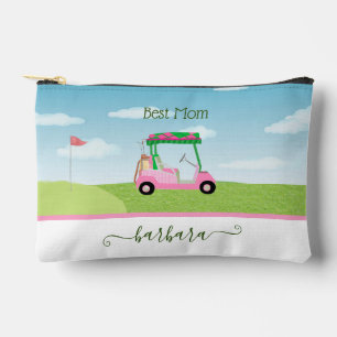 Fun Best Mom Pink Golf Cart Personalized Name Accessory Pouch