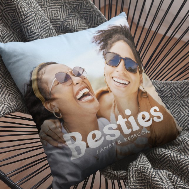 Fun Bestie Typography Custom Photo Pillow (Creator Uploaded)