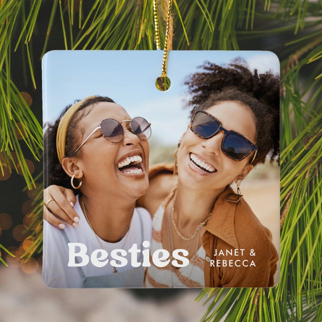 Fun Besties Photo & Name/s Keepsake Gift Ceramic Ornament (Creator Uploaded)