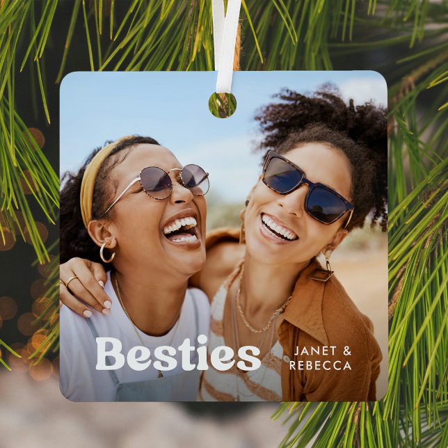 Fun Besties Photo & Name/s Keepsake Gift Metal Tree Decoration (Creator Uploaded)