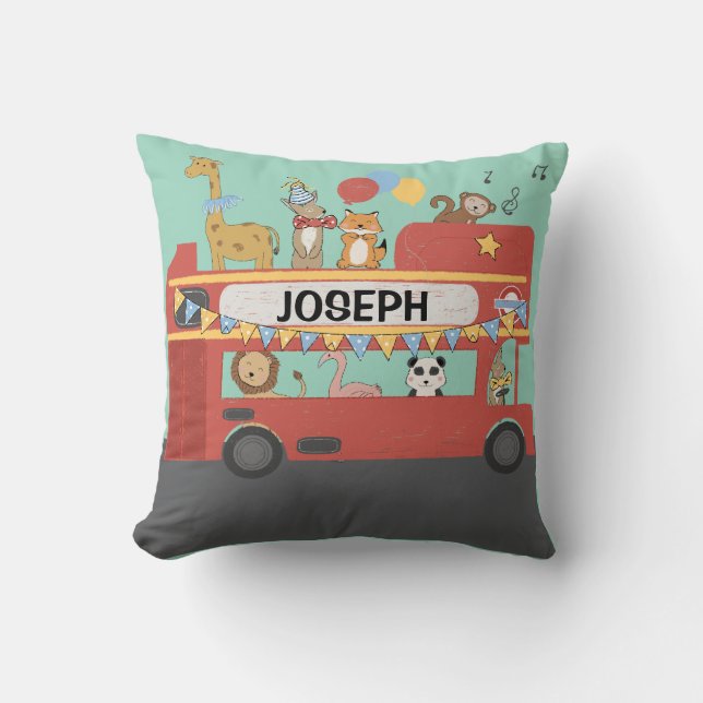 Fun Big Red Bus Customised Cushion (Front)