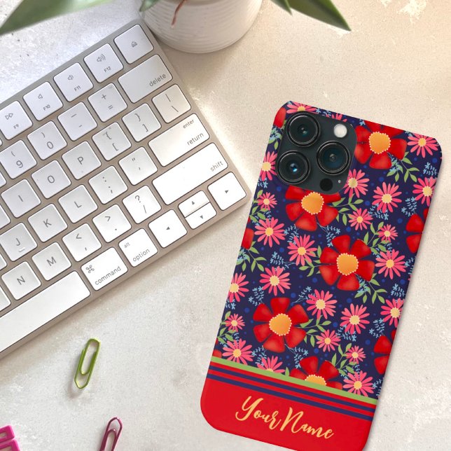 Fun Big Red Flowers Navy Pattern Inspirivity  Case-Mate iPhone Case (Creator Uploaded)