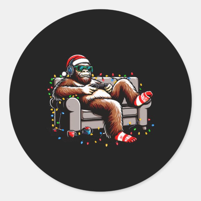 Fun Bigfoot Gamer Christmas Sasquatch Xmas Believe Classic Round Sticker (Front)