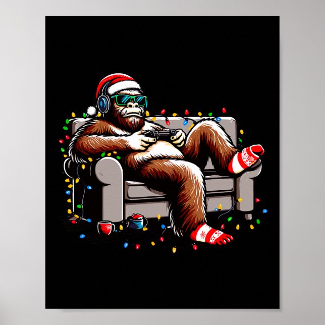 Fun Bigfoot Gamer Christmas Sasquatch Xmas Believe Poster (Front)