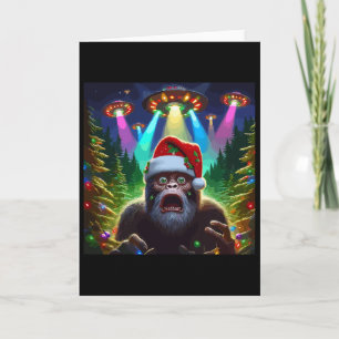 Fun Bigfoot Selfie With Alien Ufo Xmas Spaceships Card