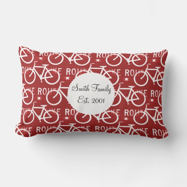 Fun Bike Route Fixie Bicycle Cyclist Pattern Red Lumbar Cushion (Front)